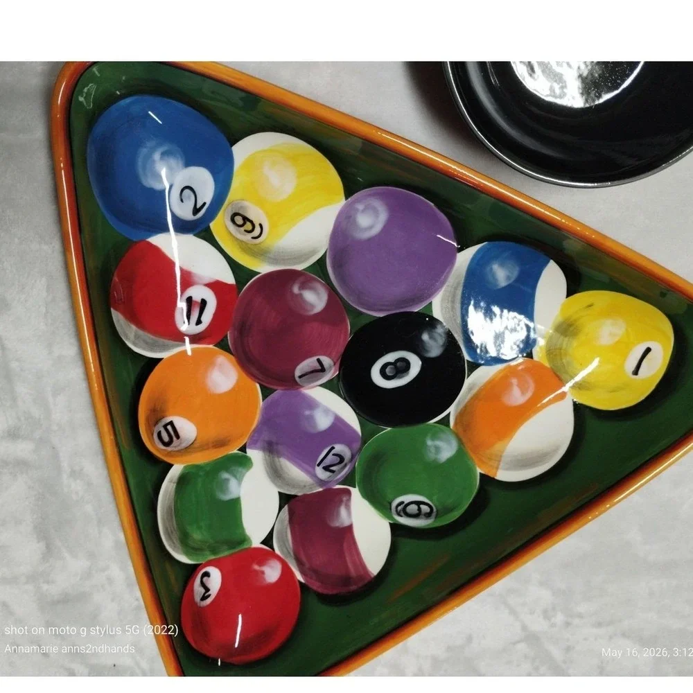 Clay‎ Art Rack Em Up Pool Ball Serving Tray 8 Ball Dip Bowl Set